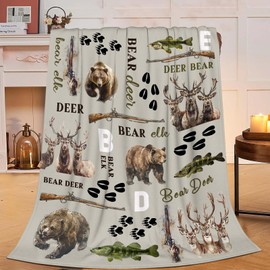 Hunting Deer Throw Blanket Bear Elk Blanket Gifts for Kids Girls Boys Adults Women Men Soft Cozy Warm Plush Fluffy Fuzzy Fleece Blanket Home Decor 40''X50''