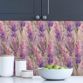 Yzogbry Vintage Oil Painting Pink Purple Lavander Wildflowers Peel and Stick Wallpaper Wall Decor Self Adhesive Wall Paper Stick on Easy Peel Off Contact for Renter Apartment