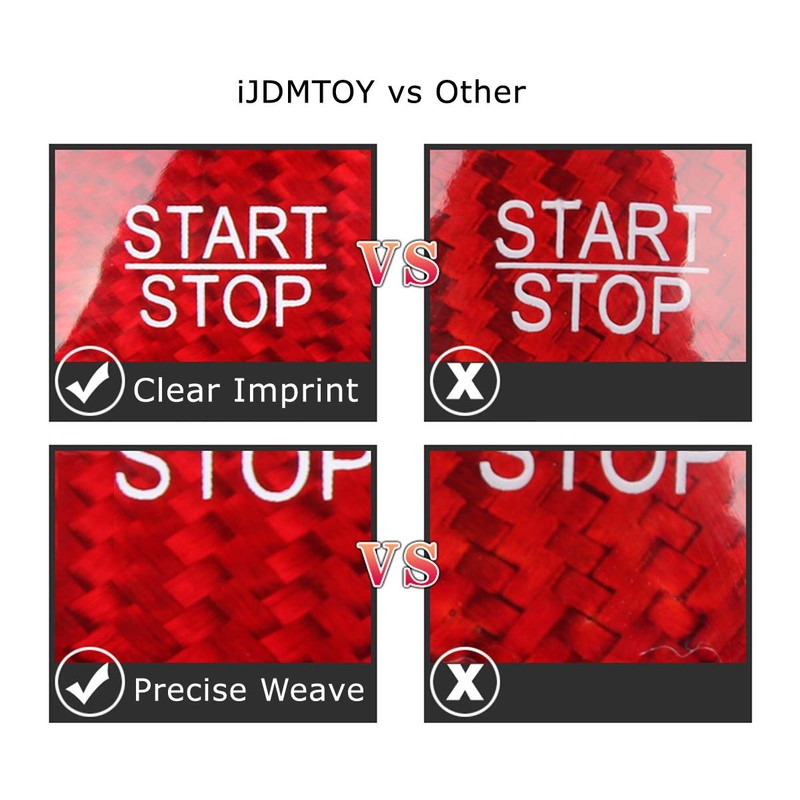 iJDMTOY Gloss Red Real Carbon Fiber Keyless Engine Start/Stop Push
