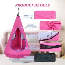 Kids Nest Swing Chair, Hanging Hammock Chair with Detachable Play Tent for Outdoor and Indoor Use (32" D x 52" H), Sensory Swing for Kids (Pink)