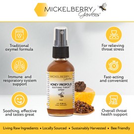 Mickelberry Gardens Honey Propolis Throat Spray - Soothing Sore Throat Relief & Propolis Immune Support for Adults & Kids - Herbal & Honey Formula (2 oz, 2 Pack)