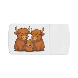 Azeeda 'Highland Cow Family' Pill Box with Tablet Splitter (PI00036635)