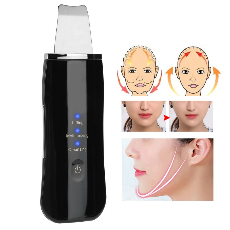 Face Skin Scrubber USB Rechargeable Peeling Machine Ultrasonic Exfoliating SkinCare(Black