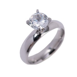 LuckyLy – Anillo de Compromiso para Mujer, Zirconia Cúbica de 4mm y Acero Inoxidable – Anillos de Promesa y de Boda tipo Solitario – Talla 8