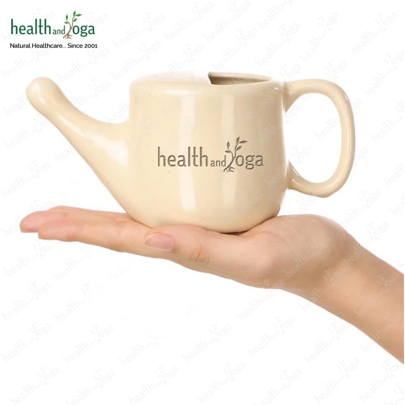HealthAndYoga™ Flojar Ceramic Jala Neti Pot with Nostril Plugging Support