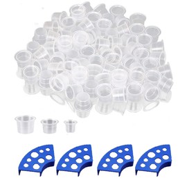 SIKKU Tattoo Ink Caps, 600PCS Tattoo Cups for Ink with 4 Blue Cup Holders, Mixed Sizes Large Medium Small Plastic Pigment Cups, Tattooing Machine Plastic Supplies Kit Set