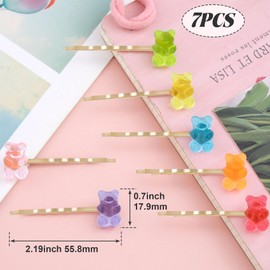 PAGOW 7 Styles Candy Hair Clips Cartoon Gummy Bear Barrettes Colorful Resin Animal Hairpins Handmade Birthday Valentines Christmas Hair Accessories for Women Thin Hair