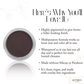Emani Couture Waterproof Brow Pomade - Creamy & Blendable, Long-Lasting - Vegan, Cruelty-Free - Dark Brown