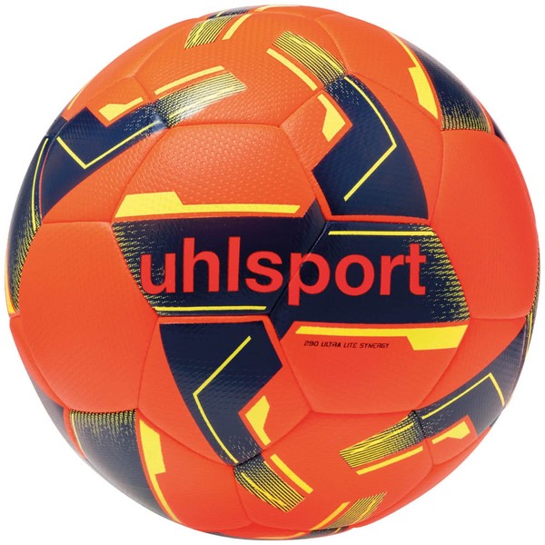 uhlsport 290 Ultra Lite Synergy, Ballon de Football Junior d'entraînement, pour Enfants jusqu'à 10 Ans, Orange Fluo/Bleu Marine/Jaune