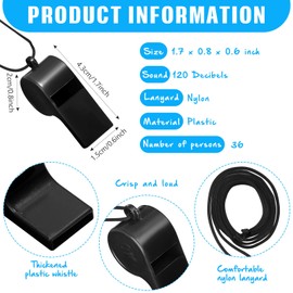 kymqlyw 24 Pcs Plastic Whistles with Lanyard Lifeguard ref Whistle Sports Whistle Loud Crisp Sport Whistle Emergency Whistle Bulk for Referees Training Lifeguard School Emergency (Black)