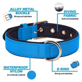 Didog Dog Collar with Soft Padding, Strong Dog Collars with Metal Buckle, Lightweight and Breathable Dog Collars for Small Dogs, Blue, S
