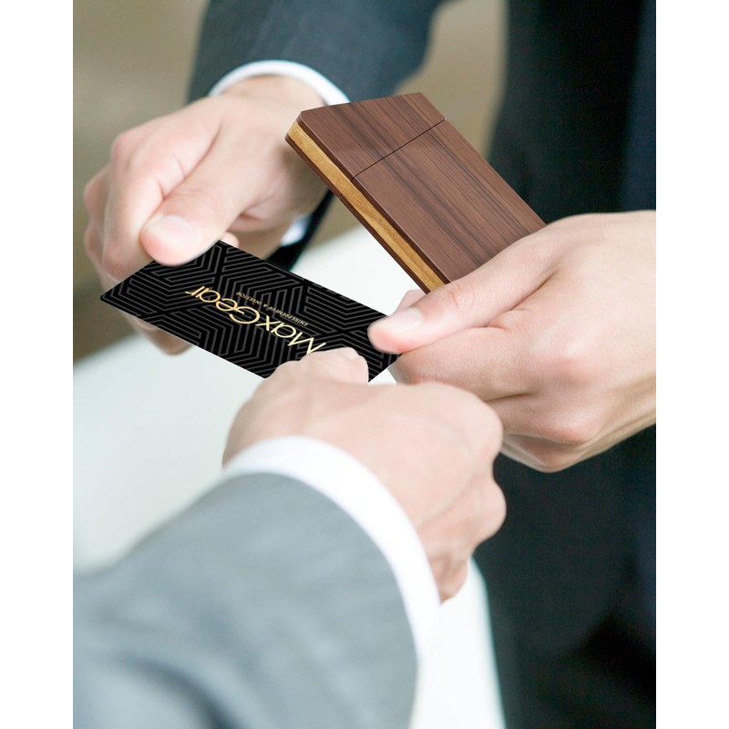 MaxGear Premium Wooden Business Card Holder for Men Natural Wood