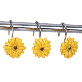 Twofish Home Colorful Flower Shower Curtain Hooks Colorful Flower Anti Rust Shower Curtain Hooks Decorative Resin Colorful Flower Shower Curtain Rings Set of 12 (Sun Flower)