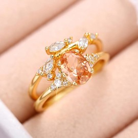 RKKOJJO 925 Sterling Silver Bridal Rings Sets AAA Pink Cubic Zirconia CZ Full Diamond Engagements Rings Wedding 2 Pcs Promise Anniversary White Gold Rings for Women Size 7