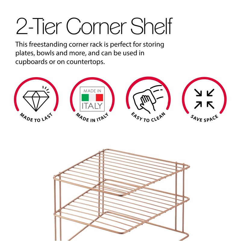 Metaltex 'Palio' 2-Tier Corner Shelf, Polytherm Copper, 25 x 25