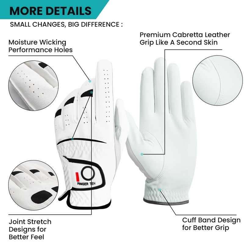 FINGER TEN Golf Gloves Men Left Right Hand Handed Golfer