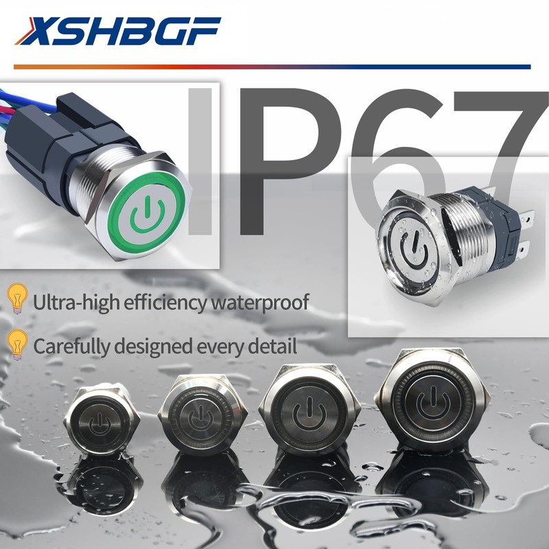15Amp Latching Push Button Switch IP67 Waterproof 22mm 110V-120V On