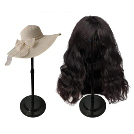 Wig Stand 2PCS Adjustable Height Portable Wig Holder Stands Non-Slip Wig Head Holders Sturdy Plastic Wig Head Stand for Multiple Wigs and Hats Styling Drying Display (Black)