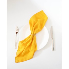 Generic Mustard Yellow 100% Linen Cloth Cotton Square Napkins, Set of 6, 40cm x 40cm | Wedding Shower Bridal Event Styling Table Decor |