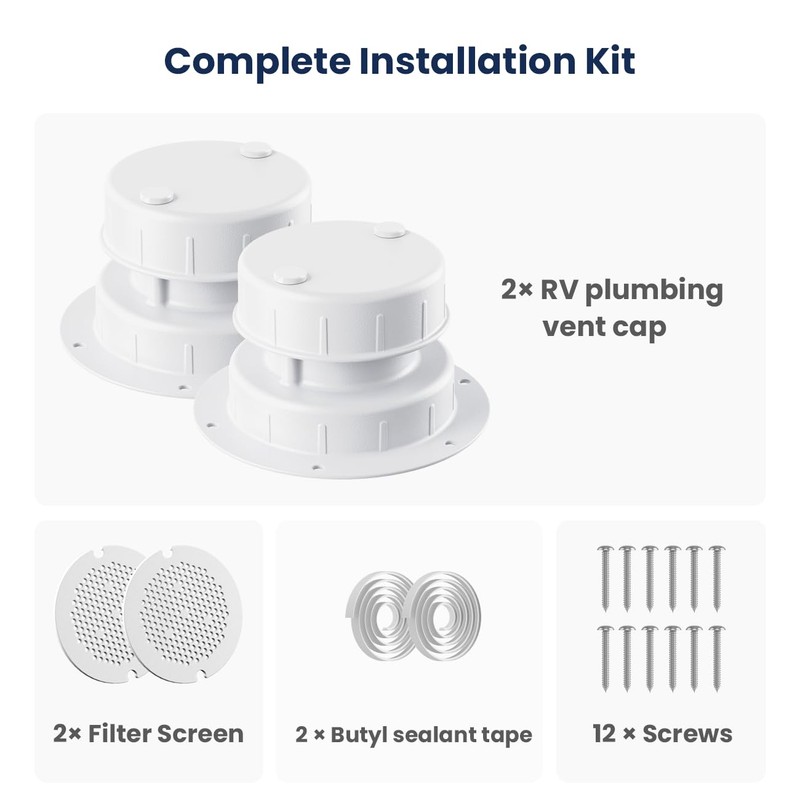 Safoner Aluminum RV Roof Sewer Plumbing Vent Cap Replacement- Exterior