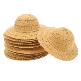LOGOFUN 12pcs Miniature Woven Hats Simulated Mini Straw Hat Small Handcraft Top Hat Photo Props for DIY Crafts Dollhouse Doll Costume Accessories - 10CM