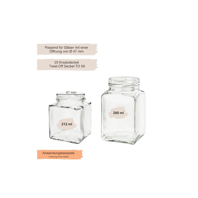 mikken 20 Lids, 58/6 cm for Jam Jars, Twist-Off Replacement