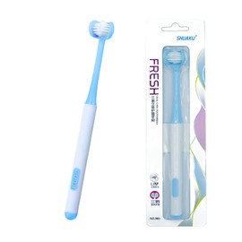 Cepillo de dientes manual de 3 caras, tres cerdas suaves para necesidades especiales, cerdas DuPont, azul, 1 unidad