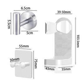 GisWell Bathing Hook 201 Stainless Steel, 2 Pieces Silver Coat Hooks and 1 Piece Razor Holder No Drilling and 1 Piece Holder for Electric Shavers