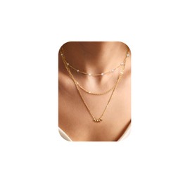 Chriscoco 3Pcs Gold Layered Necklace 14K Gold Plated Necklaces for Women Gold Choker Necklace Beaded Pendant Necklace Gold Jewellery for Women - with Jewellery Box