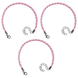 3 x Ladies Girls Women's Braided Faux Leather Thin Skinny Friendship Bracelets (Pink)