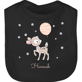 Geschenk mit Namen personalisiert by Shirtracer - Baby Bib - Animals - Cute Deer Fawn, 2 Black