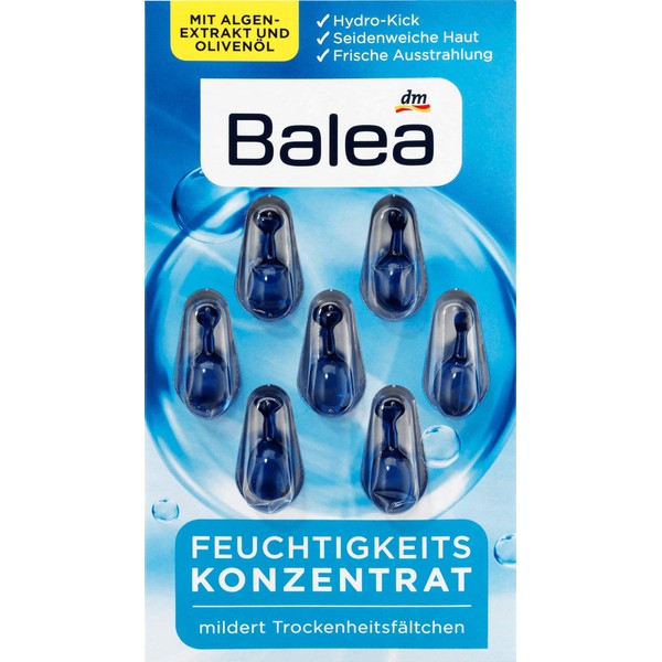 5 packs x 7 pcs I 35 applications I Balea Moisturizing Concentrate - Hydrating Oil Facial Capsules with Seaweed Extract, Vitamin E and Olive Oil, Germany