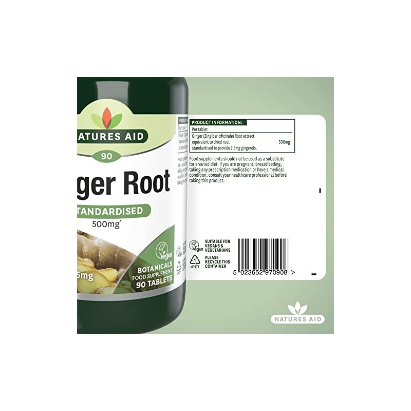 Natures Aid Ginger Root 500 mg 90 Tablets (Botanical Supplement,