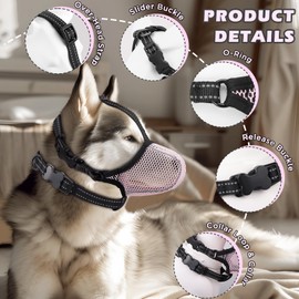 Dog Muzzle,Mesh Soft Muzzle for Small Medium Large Sized Dogs, Breathable Reflective Adjustable Puppy Muzzles with Collar for Scavenging Grooming Biting Chewing,Allows Panting and Drinking(Pink XL)