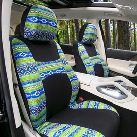 FH Group Full Set Southwestern Print Cloth Car Seat Covers Combo Set with Carpet Floor Mats, Universal Fit, Washable Seat Cover for SUV, Sedan, Green