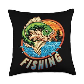 Angler, Fischer, Angel Fish Fish Outifts And Gifts Angel, Angler Fisherman Outfit Bass Fishing Throw Pillow, 18x18, Multicolor