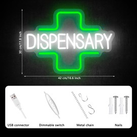 AUGELRE Dispensary Neon Sign, Green Cross Neon Signs for Wall Decor, Dimmable Led Signs for Shop, Light Up Signs for Bedroom Home Store Man Cave Club Pub Party Decorations