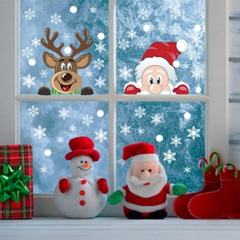 10 Sheets Christmas Snowflake Window Cling Stickers - 300PCS Xmas Window Decals Winter Wonderland Decorations Ornaments Party Supplies Holiday Snowflake Santa Claus Reindeer Decals for Home Decor