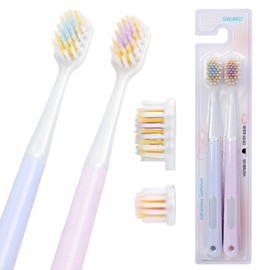 CMTK Extra Soft Toothbrush for Adults with Wide Head – Ultra Soft Nano Bristles, Gentle Manual Toothbrush for Sensitive Teeth and Gums (2PCS (Blue + Violet))