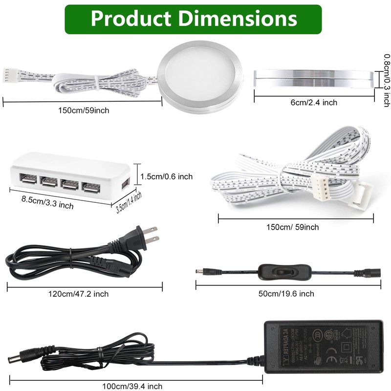 AIBOO LED Puck Lights Wired Color Changing, Multicolor Under Cabinet
