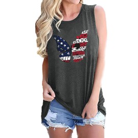 American Flag Patriotic Tank Tops for Women Butterfly Graphic USA Stripes Sleeveless Vest Casual Soft Independence Day Print Shirts, Gray Small