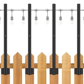 Suchtale 4 Pack 2.8 FT String Light Poles, Suspension Outdoor Fence Post Lights with Clip and Bracket, Outside String Lights Hanging, Wall Mounting Stand for Patio Garden Backyard Wedding Party, Black