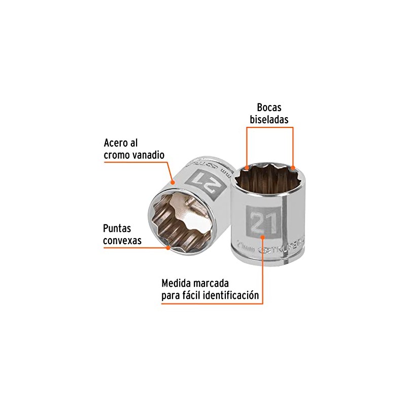 Truper D-3821-M, Dado de 12 puntas mm, 21 mm, cuadro