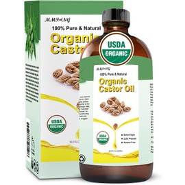 Aceite de ricino orgánico certificado por la USDA, 100% puro, prensado en frío, virgen extra, sin hexano, para el tratamiento del cabello y el cuero cabelludo, estimula el crecimiento del ca