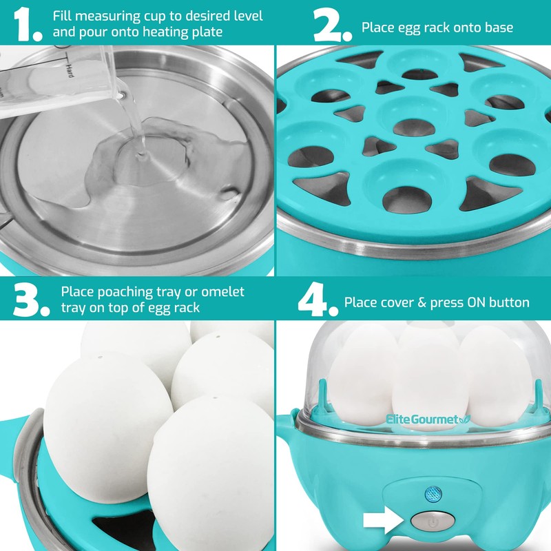 Elite Gourmet Easy Electric 7 Egg Capacity Soft, Medium, Hard-Boiled