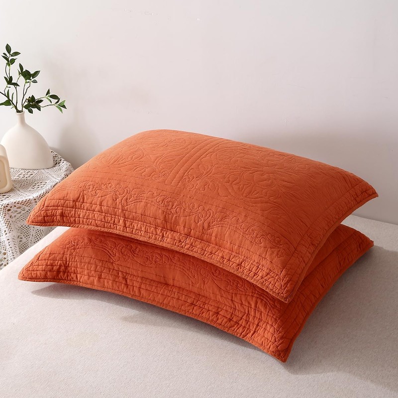 WINLIFE 100% Cotton Quilted Pillow Sham Floral Printed Pillow Cover
