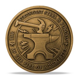 deDecoml The Strong Steel Challenge Coin with Anvil and Dumpster Fire Design (Antique Gold)