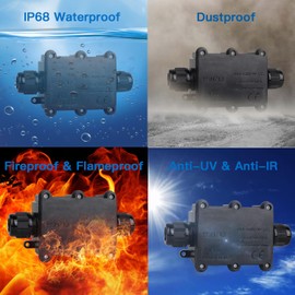 Helunsi Waterproof IP68 External Junction Box, 2 Way Outdoor Junction Box, Underground Plug Line Coaxial Cable Connector Wire Range 5 to 15mm Electrical Power Cord Weatherproof Junction Boxes - Black