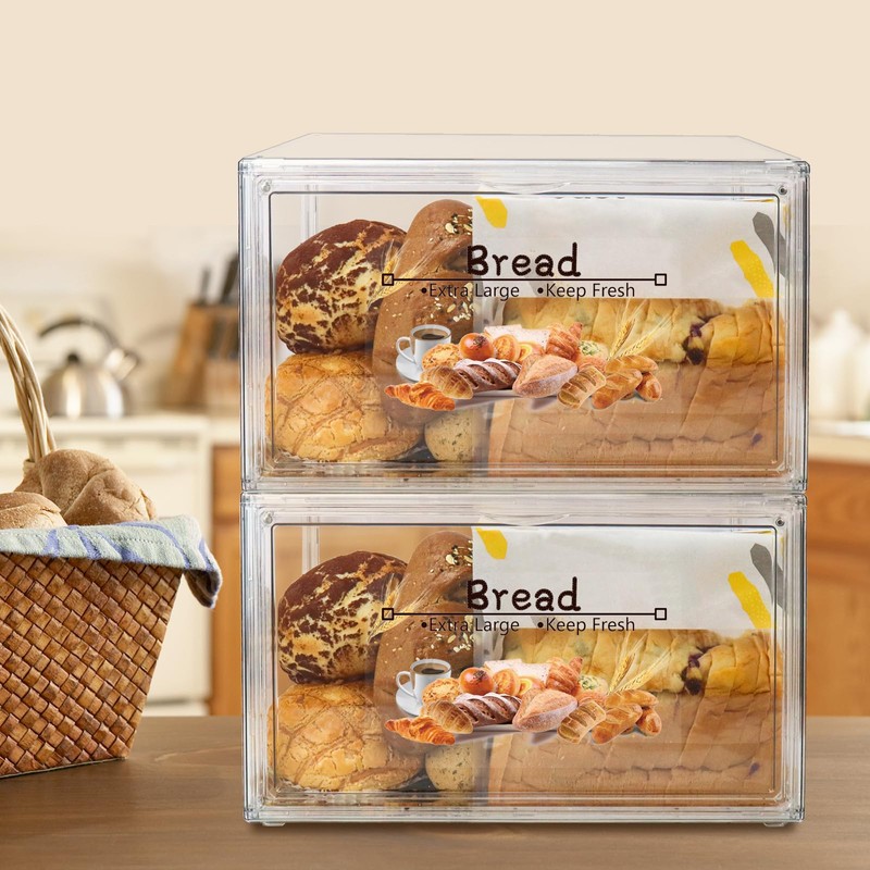 RISICULIS 2PCS Large Bread Box for Countertop, Stackable Double Layer
