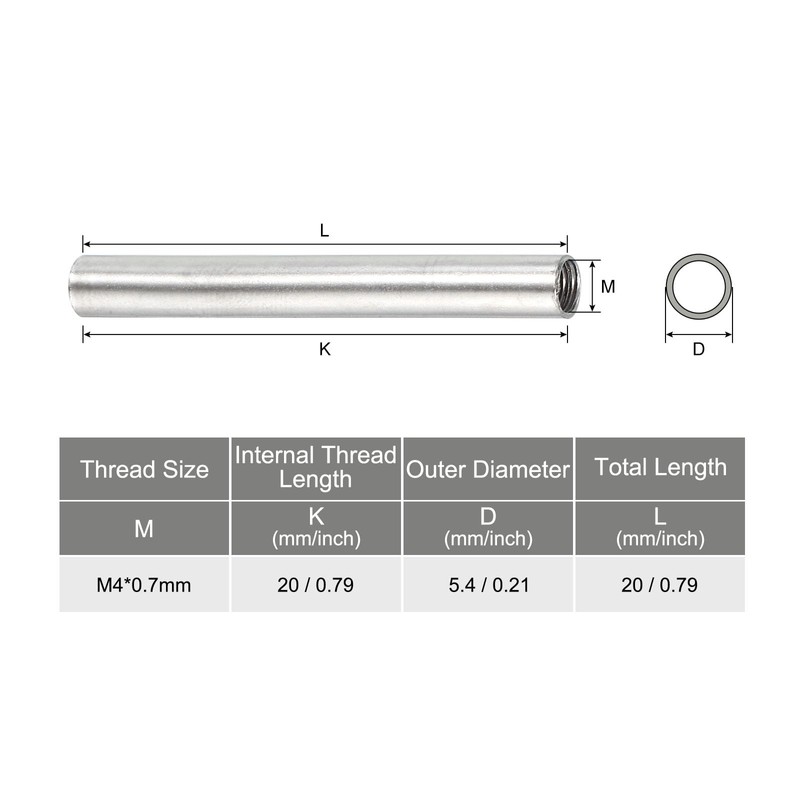 sourcing map Round Coupling Nut M4 x 0.7 mm Internal
